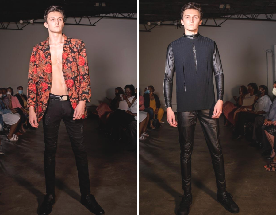 Darien Shreveport Modeling On The Runway In Two Different Outfits