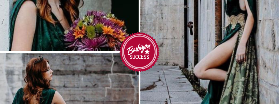 Collage Of Joci Modeling Custom Joy Designs Green Gown