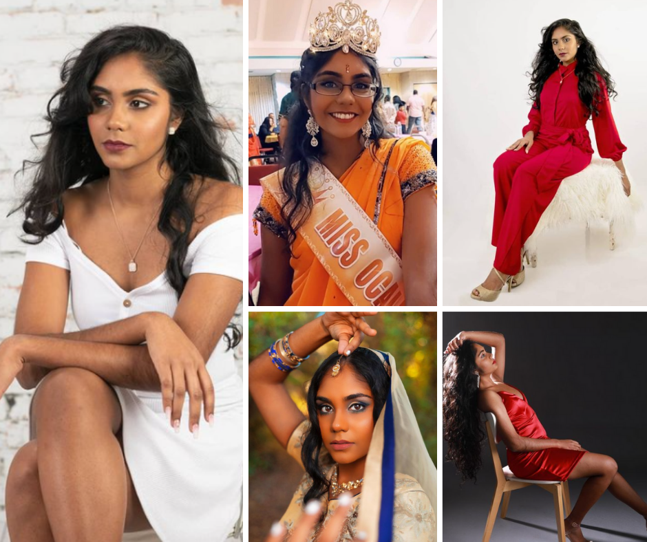 Collage Of Sayjal Modeling In Different Poses And Outfits As Well As A Photo Of Her Wearing Her Crown And Miss Ocala Sash