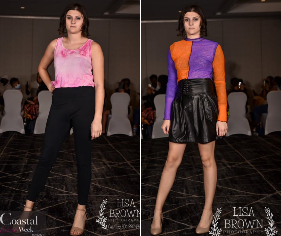 Side-by-side Grid Images Of Riana Posing On The Runway At Coastal Fashion Week Wearing Different Fashion Designs