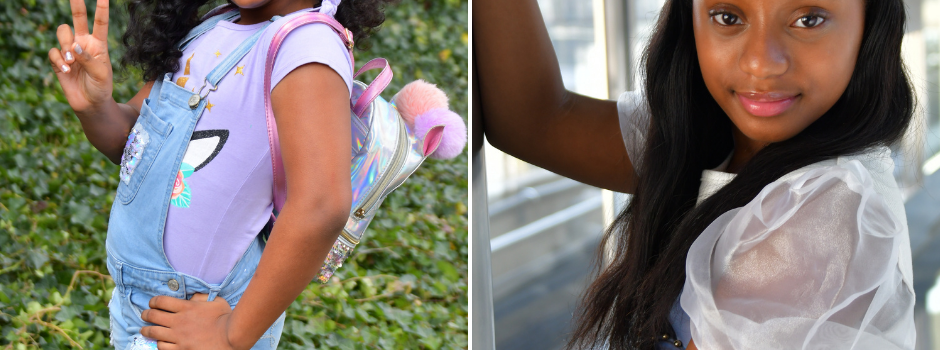 Body Shot Of La'Miah Smiling And Holding Up A Peace Sign Next To Another Body Shot Of Her Modeling