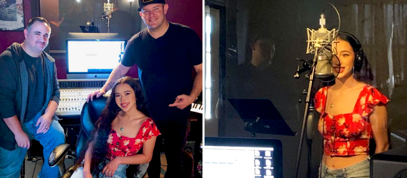 Andrea In The Studio With Her Songwriter And Producer And Andrea In The Studio Recording Her Song Into A Microphone