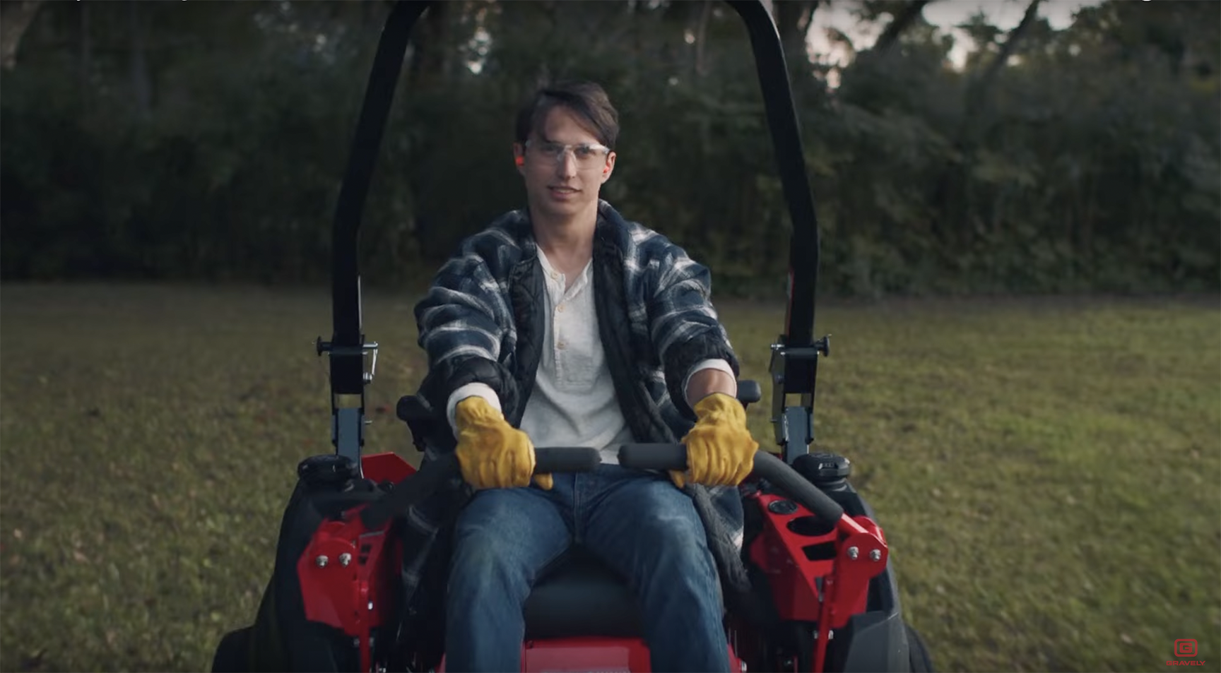 Still From The Commercial Of Thomas Riding A Gravely Lawn Mower