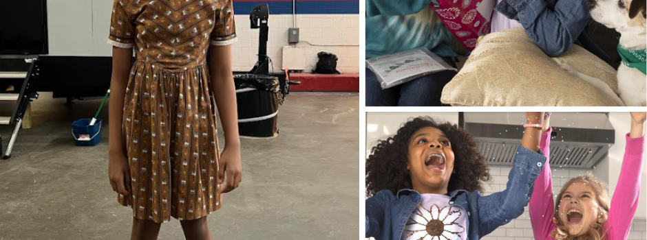 Collage Of Jasmyn Including A Photo Of Her On Set And Stills From The Annie's Kit Club Commercial
