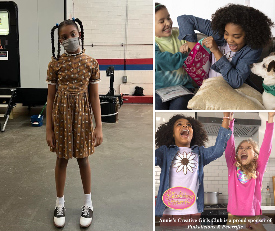 Collage Of Jasmyn Including A Photo Of Her On Set And Stills From The Annie's Kit Club Commercial